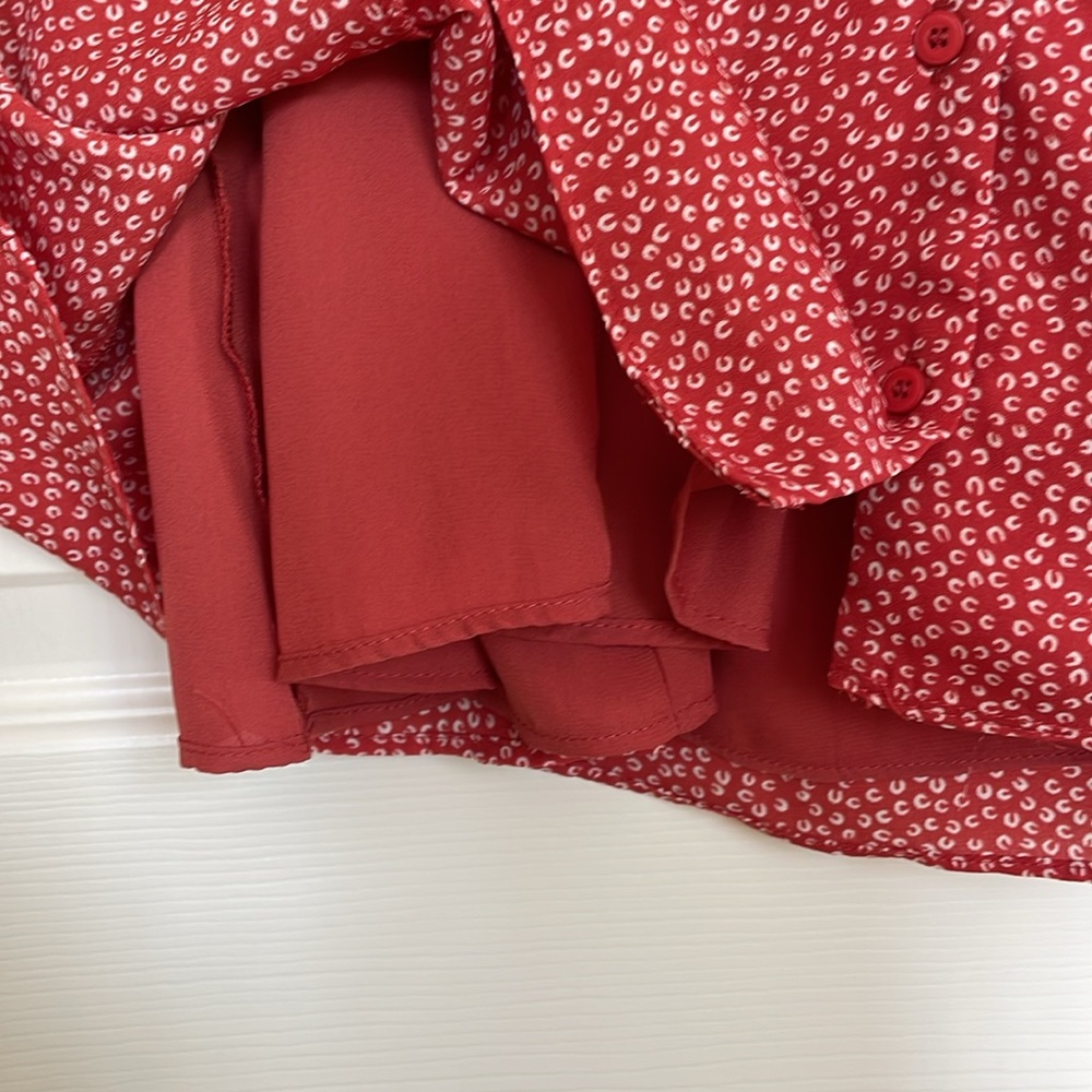 Lulu's Red Patterned V-Neck Button-Down Skater Dr… - image 5